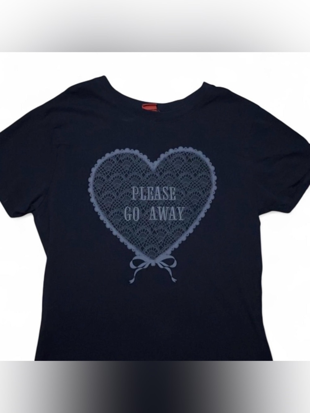 Graphic Short Sleeve Tee - "Please Go Away" Heart Print - Black